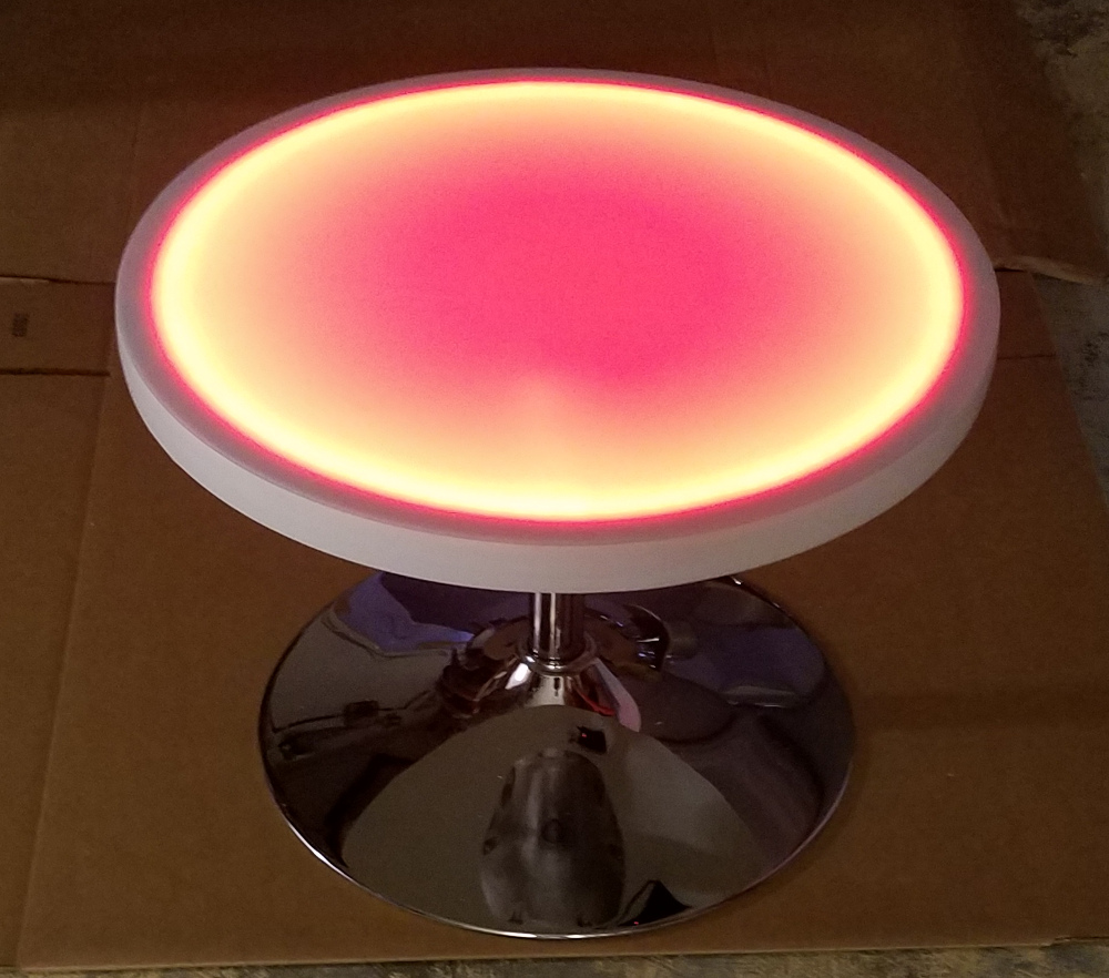 24 Inch Round Portable Light Up Top Round Coffee Table